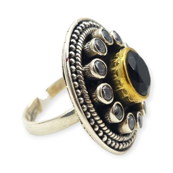 Ladies Cocktail 925 Sterling Silver Ring with Beautiful Black Stones